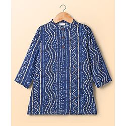 Babyhug Cambric Woven Full Sleeves Kurta Dhoti Set With Bandhani Print - Navy Blue