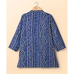 Babyhug Cambric Woven Full Sleeves Kurta Dhoti Set With Bandhani Print - Navy Blue