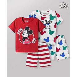 Babyhug Disney 100% Cotton Knit Half Sleeves T-Shirt & Shorts Night Suits With Micky Mouse Graphic Pack Of 2 - Multicolour