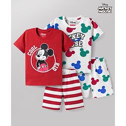 Babyhug Disney 100% Cotton Knit Half Sleeves T-Shirt & Shorts Night Suits With Micky Mouse Graphic Pack Of 2 - Multicolour
