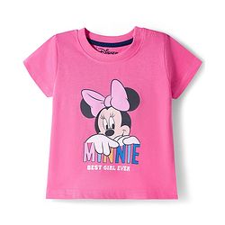 Babyhug Disney Single Jersey Knit Half Sleeves Shorts Night Suit With Minnie Mouse Graphics - Pink