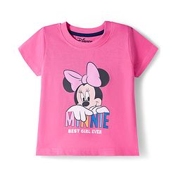 Babyhug Disney Single Jersey Knit Half Sleeves Shorts Night Suit With Minnie Mouse Graphics - Pink