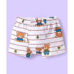 Babyhug 100% Cotton Knit Trunks With Stripes & Teddy Bear Print Pack of 3 - Multicolor