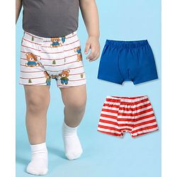 Babyhug 100% Cotton Knit Trunks With Stripes & Teddy Bear Print Pack of 3 - Multicolor