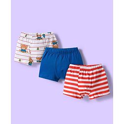 Babyhug 100% Cotton Knit Trunks With Stripes & Teddy Bear Print Pack of 3 - Multicolor