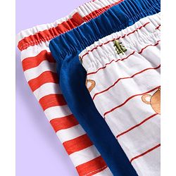 Babyhug 100% Cotton Knit Trunks With Stripes & Teddy Bear Print Pack of 3 - Multicolor