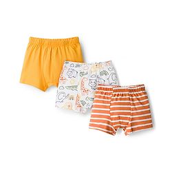 Babyhug 100% Cotton Single Jersey Knit Trunks With Jungle Theme Print Pack of 3 - Yellow White & Orange