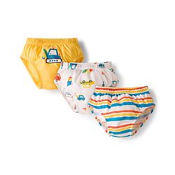 Babyhug 100% Cotton Construction Vehicles Printed & Striped Briefs Pack Of 3 - Mutlicolour