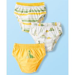 Babyhug 100% Cotton Knit Striped & Dino Printed Briefs Pack of 3 - Multicolor
