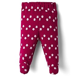 Babyhug Cotton Knit Full Length Bootie Leggings With Floral Print Pack Of 3 - Pink Maroon & Purple