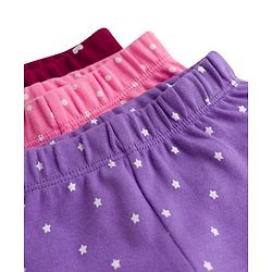 Babyhug Cotton Knit Full Length Bootie Leggings With Floral Print Pack Of 3 - Pink Maroon & Purple