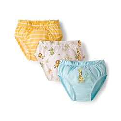 Babyhug 100% Cotton Knit Animal Printed & Striped Briefs Pack Of 3 - Mutlicolour