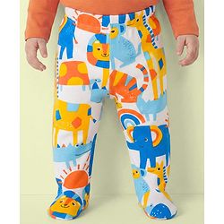 Babyhug Cotton Knit Bootie Leggings with Jungle Theme Print & Stripes Pack of 3 - Multicolor