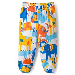 Babyhug Cotton Knit Bootie Leggings with Jungle Theme Print & Stripes Pack of 3 - Multicolor