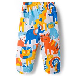 Babyhug Cotton Knit Bootie Leggings with Jungle Theme Print & Stripes Pack of 3 - Multicolor