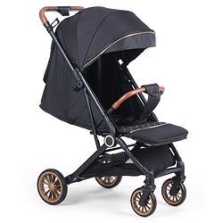 Babyhug Portable Baby Stroller with One-hand Compact Fold - Black| Pram for Newborn| Concealed Linked Brake| Swivel Wheels| 5 Point Harness| Trolley Handle| Air Cabin Friendly| Shock Absorbent Wheels