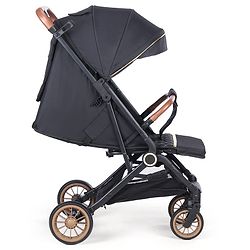 Babyhug Portable Baby Stroller with One-hand Compact Fold - Black| Pram for Newborn| Concealed Linked Brake| Swivel Wheels| 5 Point Harness| Trolley Handle| Air Cabin Friendly| Shock Absorbent Wheels