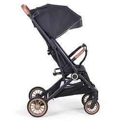 Babyhug Portable Baby Stroller with One-hand Compact Fold - Black| Pram for Newborn| Concealed Linked Brake| Swivel Wheels| 5 Point Harness| Trolley Handle| Air Cabin Friendly| Shock Absorbent Wheels