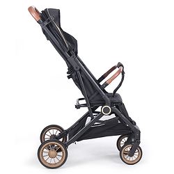 Babyhug Portable Baby Stroller with One-hand Compact Fold - Black| Pram for Newborn| Concealed Linked Brake| Swivel Wheels| 5 Point Harness| Trolley Handle| Air Cabin Friendly| Shock Absorbent Wheels