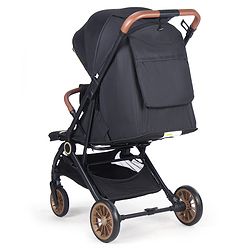 Babyhug Portable Baby Stroller with One-hand Compact Fold - Black| Pram for Newborn| Concealed Linked Brake| Swivel Wheels| 5 Point Harness| Trolley Handle| Air Cabin Friendly| Shock Absorbent Wheels