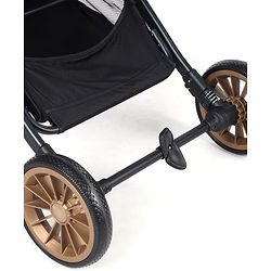 Babyhug Portable Baby Stroller with One-hand Compact Fold - Black| Pram for Newborn| Concealed Linked Brake| Swivel Wheels| 5 Point Harness| Trolley Handle| Air Cabin Friendly| Shock Absorbent Wheels
