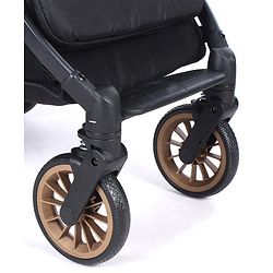 Babyhug Portable Baby Stroller with One-hand Compact Fold - Black| Pram for Newborn| Concealed Linked Brake| Swivel Wheels| 5 Point Harness| Trolley Handle| Air Cabin Friendly| Shock Absorbent Wheels