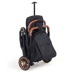 Babyhug Portable Baby Stroller with One-hand Compact Fold - Black| Pram for Newborn| Concealed Linked Brake| Swivel Wheels| 5 Point Harness| Trolley Handle| Air Cabin Friendly| Shock Absorbent Wheels