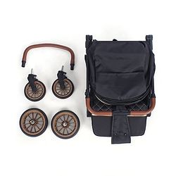 Babyhug Portable Baby Stroller with One-hand Compact Fold - Black| Pram for Newborn| Concealed Linked Brake| Swivel Wheels| 5 Point Harness| Trolley Handle| Air Cabin Friendly| Shock Absorbent Wheels