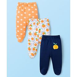 Babyhug Cotton Knit Bootie Leggings With Polka Dot Print Pack Of 3 - Navy Blue White & Orange