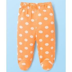 Babyhug Cotton Knit Bootie Leggings With Polka Dot Print Pack Of 3 - Navy Blue White & Orange