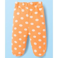 Babyhug Cotton Knit Bootie Leggings With Polka Dot Print Pack Of 3 - Navy Blue White & Orange