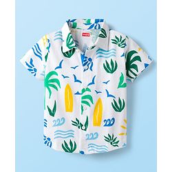 Babyhug Single Jersey Knit Half Sleeves Co-ords Shirt & Shorts Set with Beach Theme Print - Multicolor