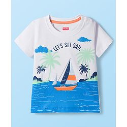 Babyhug Single Jersey Knit Half Sleeves T-Shirt & Shorts Set with Beach Theme Print - Orange