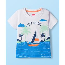 Babyhug Single Jersey Knit Half Sleeves T-Shirt & Shorts Set with Beach Theme Print - Orange