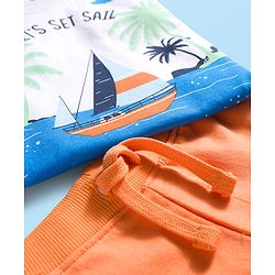 Babyhug Single Jersey Knit Half Sleeves T-Shirt & Shorts Set with Beach Theme Print - Orange