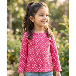 Babyhug 100% Cotton Knit Full Sleeves Bow Printed T-Shirt - Pink
