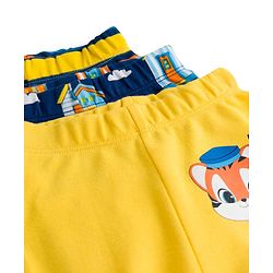 Babyhug Cotton Knit Full Length Bootie Leggings With Nautical Theme Print Pack Of 3 - Yellow & Navy Blue