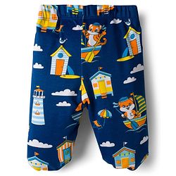Babyhug Cotton Knit Full Length Bootie Leggings With Nautical Theme Print Pack Of 3 - Yellow & Navy Blue