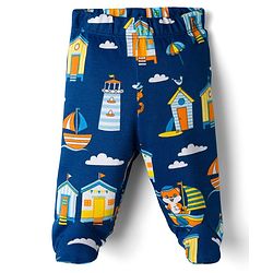 Babyhug Cotton Knit Full Length Bootie Leggings With Nautical Theme Print Pack Of 3 - Yellow & Navy Blue