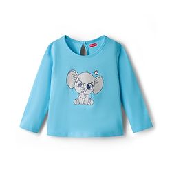 Babyhug 100% Cotton Knit Full Sleeves Elephant Printed T-Shirt - Light Blue