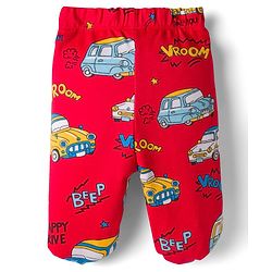 Babyhug Cotton Knit Full Length Bootie Leggings With Vehicle Print Pack Of 3 - Yellow Blue & Red
