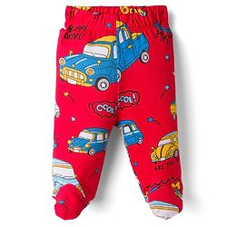 Babyhug Cotton Knit Full Length Bootie Leggings With Vehicle Print Pack Of 3 - Yellow Blue & Red