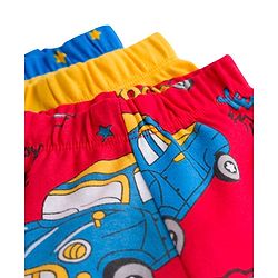 Babyhug Cotton Knit Full Length Bootie Leggings With Vehicle Print Pack Of 3 - Yellow Blue & Red