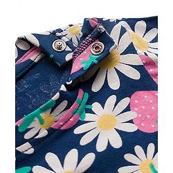 Babyhug Cotton Knit Full Sleeves Co-ords Night Suit With Floral Print - Navy Blue