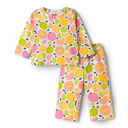 Babyhug Cotton Knit Half Sleeves Co-ords Night Suit With Tropical Theme Print - Yellow