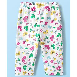 Babyhug Cotton Knit Full Sleeves Co-ords Night Suit With Floral Print - White