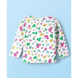 Babyhug Cotton Knit Full Sleeves Co-ords Night Suit With Floral Print - White