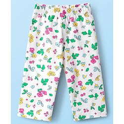 Babyhug Cotton Knit Full Sleeves Co-ords Night Suit With Floral Print - White