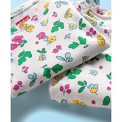 Babyhug Cotton Knit Full Sleeves Co-ords Night Suit With Floral Print - White