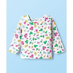 Babyhug Cotton Knit Full Sleeves Co-ords Night Suit With Floral Print - White